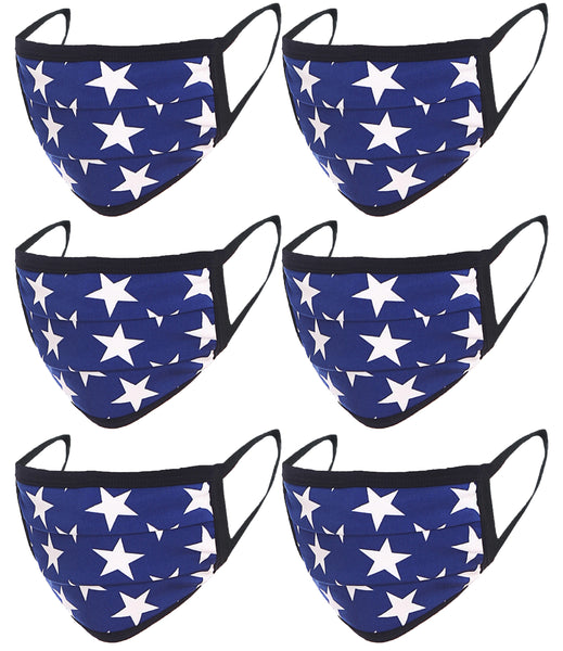 6 Pack Star Print Washable Cotton Face Mask