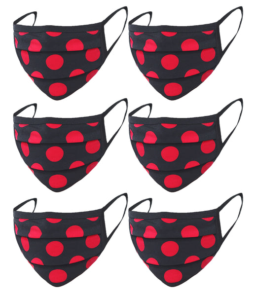 6 Pack Polka Dot Print Washable Cotton Face Mask