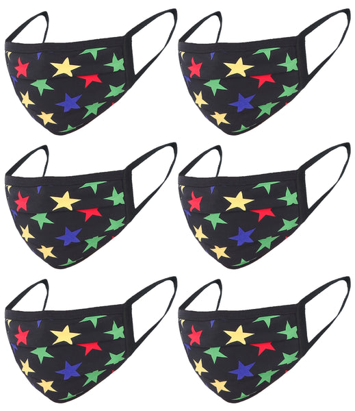 6 Pack Star Print Washable Cotton Face Mask