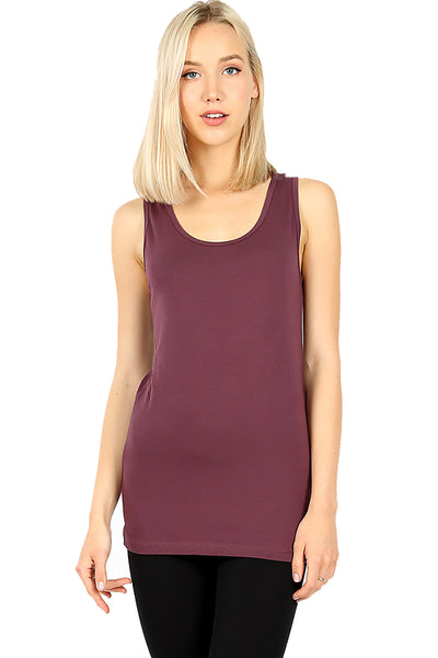 Women Round Neck Daily Racerback Classic Cotton Blend Longline Tank Tops