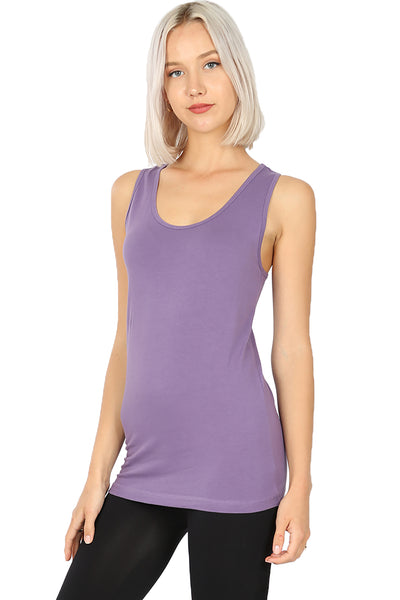 Women Round Neck Daily Racerback Classic Cotton Blend Longline Tank Tops