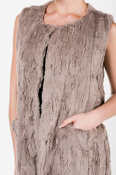 Women's Faux Fur Long Vest with Pocket on the Front - Shop Lev