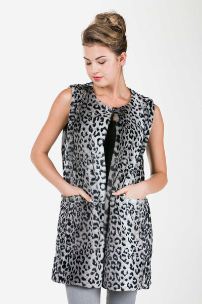 Women's Faux Fur Long Vest with Pocket on the Front - Shop Lev
