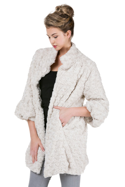 Women's Faux Fur Rose Half Coat Jacket with China Collar - Shop Lev