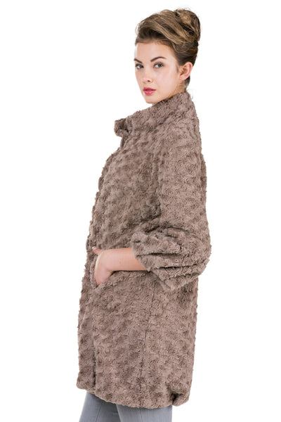 Women's Faux Fur Rose Half Coat Jacket with China Collar - Shop Lev