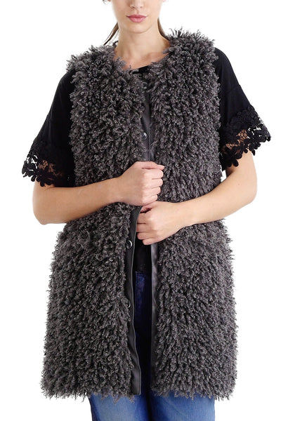 Puddle Faux Fur Button Down Midi Vest - Shop Lev