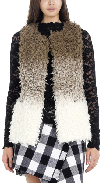 Sheep Faux Fur Ombre Open Vest - Shop Lev