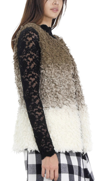 Sheep Faux Fur Ombre Open Vest - Shop Lev