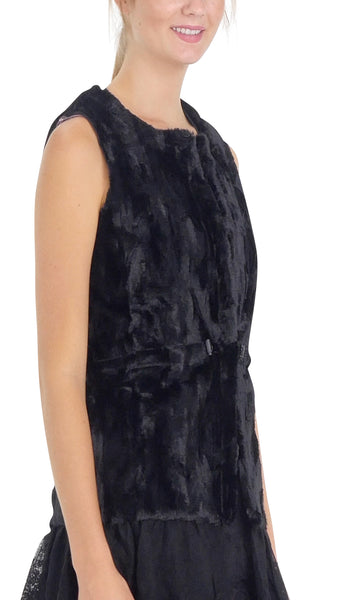 Faux Fur Open Vest with Lace Trim - Shop Lev