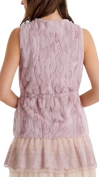 Faux Fur Open Vest with Lace Trim - Shop Lev