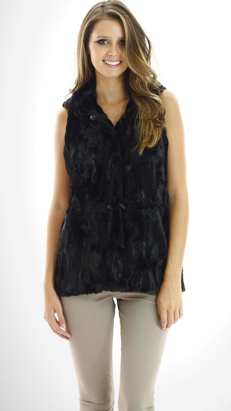 Faux Fur Casual Hoodie Vest with Elastic Strings - Shop Lev