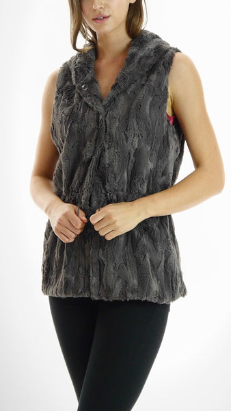 Faux Fur Casual Hoodie Vest with Elastic Strings - Shop Lev