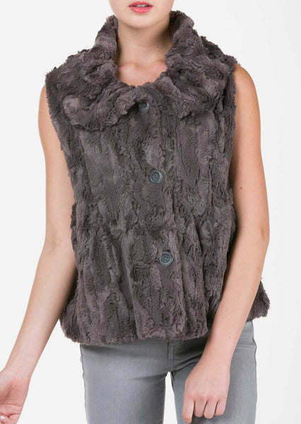 Flare Faux Fur Button Down Vest - Shop Lev