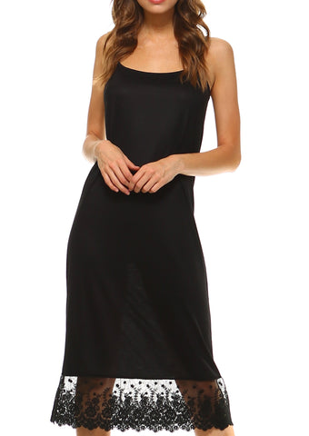 Women's Long Solid Knit Lace Full Slip Cami Dress Extender With Adjustable Straps - Shop Lev