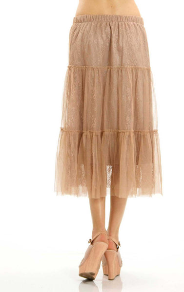 Women Tiered Lace Mesh Long Skirt with Raw End - Shop Lev