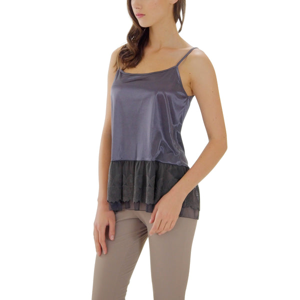 Satin Camisole Top Extender with circle lace bottom - Shop Lev