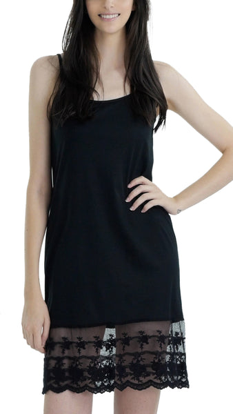Women lace hem knit full slip with adjustable straps for top/tunic extender - Shop Lev