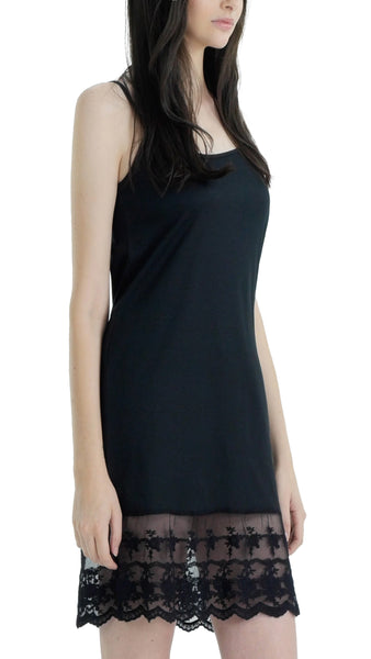 Women lace hem knit full slip with adjustable straps for top/tunic extender - Shop Lev