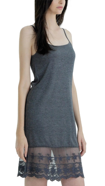 Women lace hem knit full slip with adjustable straps for top/tunic extender - Shop Lev