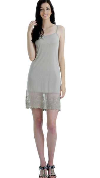 Women lace hem knit full slip with adjustable straps for top/tunic extender - Shop Lev