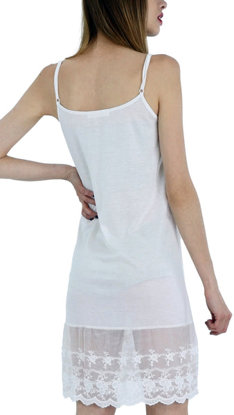 Women lace hem knit full slip with adjustable straps for top/tunic extender - Shop Lev