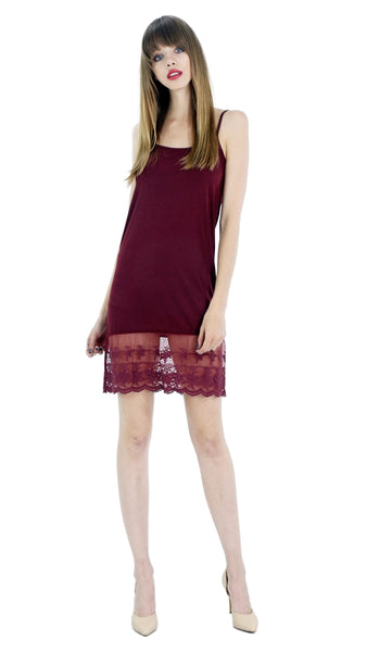 Women lace hem knit full slip with adjustable straps for top/tunic extender - Shop Lev
