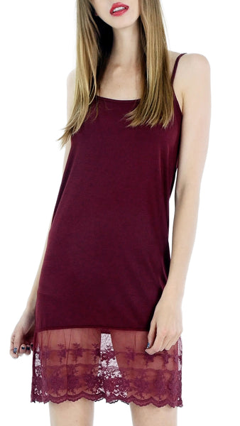 Women lace hem knit full slip with adjustable straps for top/tunic extender - Shop Lev