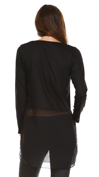 Women's Long Sleeve Round Neck Top Extender with Sheer Chiffon Bottom - Shop Lev