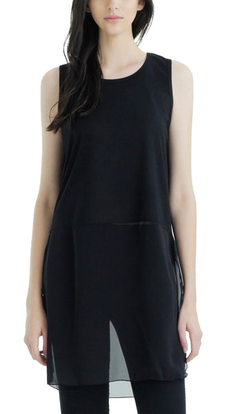 Women Crop Tank Top Extender with sheer bottom slit - Shop Lev