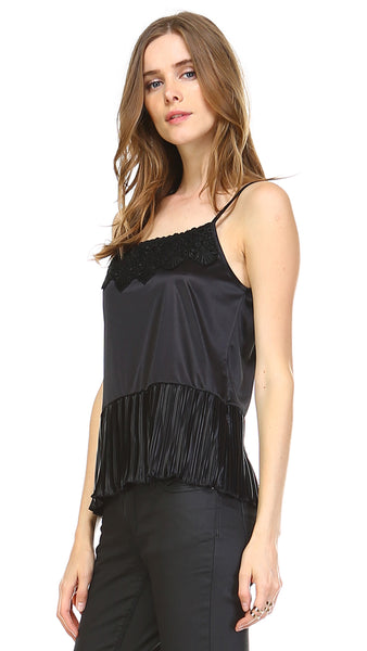 Lace Neck Trim Satin Camislole with ruffle - Shop Lev