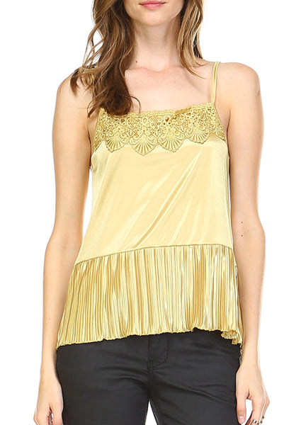 Lace Neck Trim Satin Camislole with ruffle - Shop Lev
