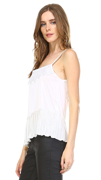 Lace Neck Trim Satin Camislole with ruffle - Shop Lev