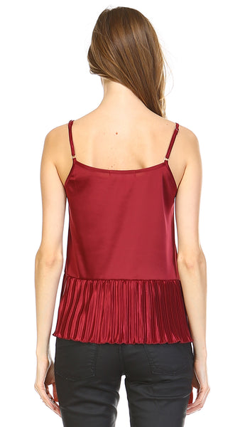 Lace Neck Trim Satin Camislole with ruffle - Shop Lev