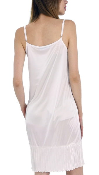 Women Satin Full Slip Lace Trim on Neck with Pleated Bottom - Non Seethrough - Shop Lev