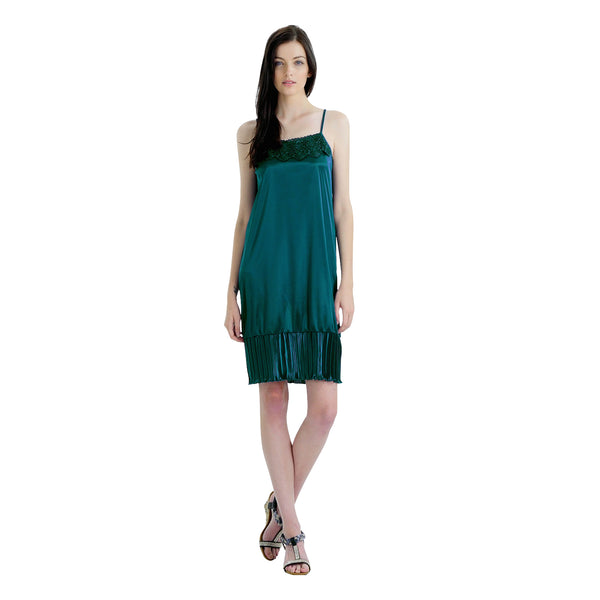Women Satin Full Slip Lace Trim on Neck with Pleated Bottom - Non Seethrough - Shop Lev