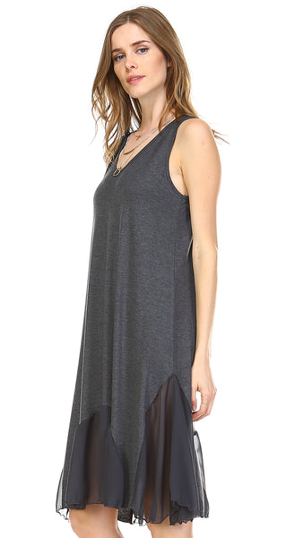 Women's Flare Tank Full Slip Dress with Sheer Scoop Bottom - Shop Lev