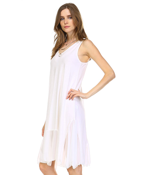 Women's Flare Tank Full Slip Dress with Sheer Scoop Bottom - Shop Lev