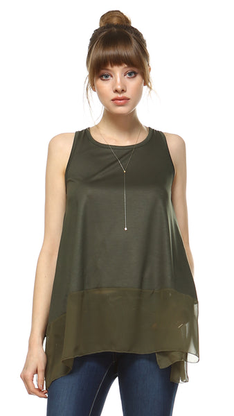 Women's Basic Tank Top Slip with Sheer Chiffon Trim Bottom - Shop Lev