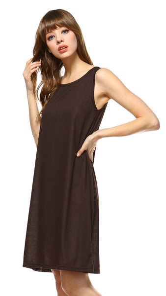 Basic Knit Tank Midi Length Full Slip Dress - Shop Lev