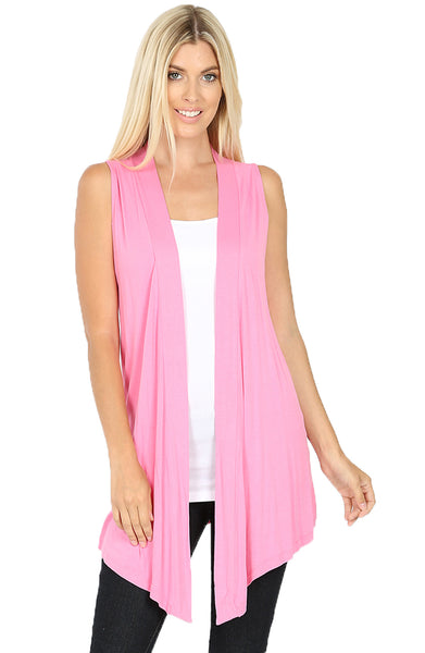 Women Draped Flowy Lightweight Jersey Casual Layering midi Length Cardigan Vest -Sleeveless and Long Sleeves