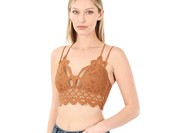 Women’s Crochet Sexy Lace Bralette with Removable Pads and Cross Back Adjustable Strap