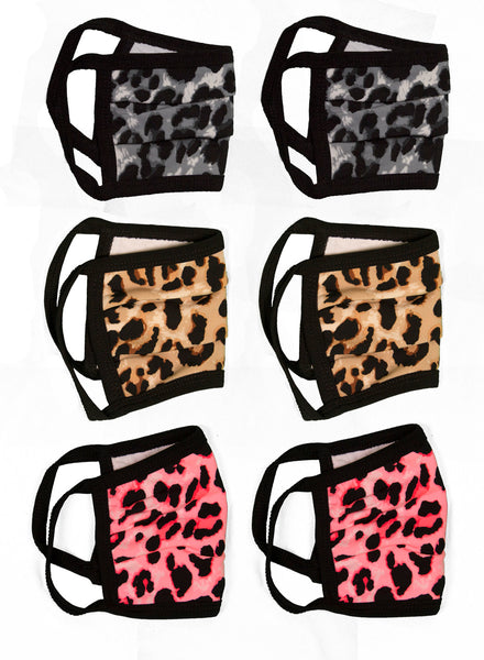 6 Pack Leopard Print Washable Cotton Face Mask