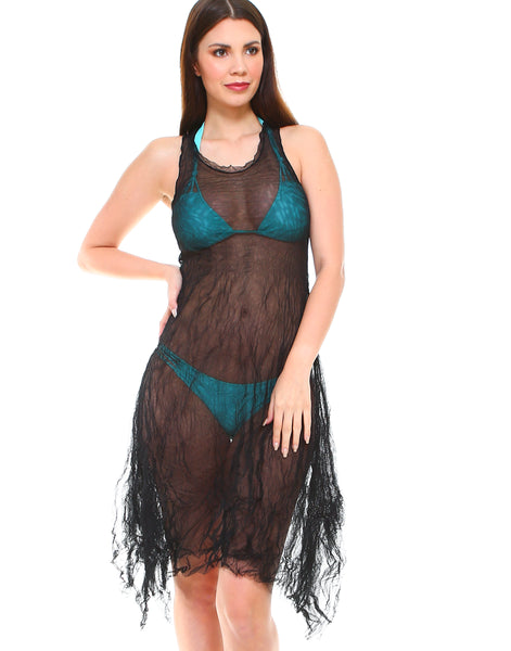 Women's Sleeveless Long Double Layer Crinkled Mesh Dress - Shop Lev