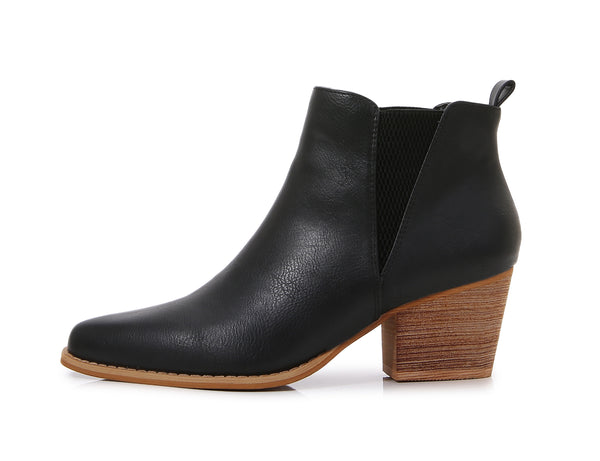 Wooden Heel Short Chelsea Ankle Boots