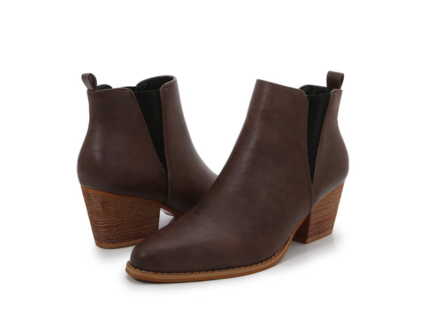 Wooden Heel Short Chelsea Ankle Boots