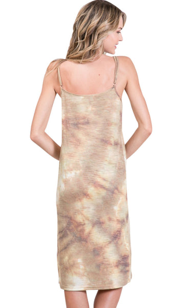 Knee length tie dye knit full slip dress - Shop Lev
