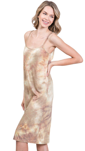 Knee length tie dye knit full slip dress - Shop Lev