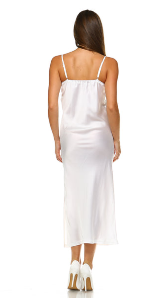 Women V Neck bias Cut Satin Camisole Maxi Full Slip Dress - Shop Lev