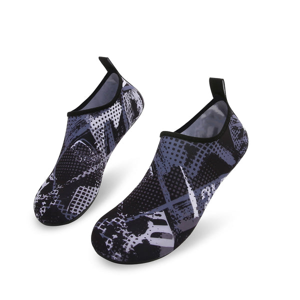 Men and Women a Slip On Barefoot Quick-Dry Beach Aqua Yoga Water Shoes (Monochrome Square/Black)