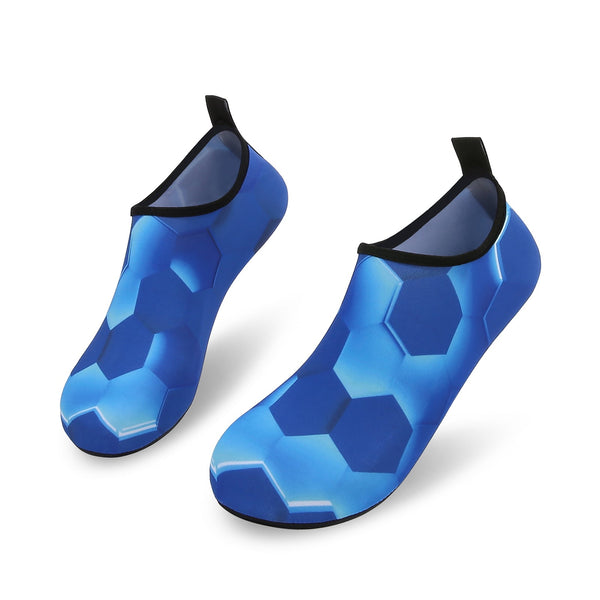 Men and Women a Slip On Barefoot Quick-Dry Beach Aqua Yoga Water Shoes (Hexagon/Blue)